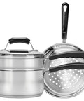 Premium Stainless Steel 3-Piece 3-Quart Sauce Pan Set With Lid, Steamer And Double Boiler Insert, Even Heat Encapsulated Bottom