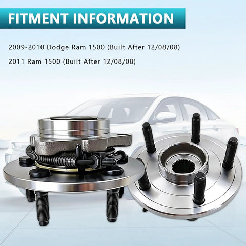 Front Wheel Bearing Hub Assembly 515126 Pair For Dodge Ram 1500 2009 2010 2011 Built After 12082008 Front Left And Right Hubs 5 Bolt Flange 3 Bolt Triangular ABS Sensor Compatible