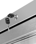 Chill Out In Style 21 Cu Ft Commercial Freezer With Glass Door White Finish features keys and locking mechanism on top.
