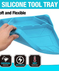 2-Piece Silicone Tool Tray Set With Non-Slip Flexible Organizer shown with flexible blue silicone material