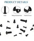 750 Pieces Black Mini Screw Assortment Kit M1.4 To M3 Phillips Pan Head Carbon Steel Fasteners displayed in various sizes.