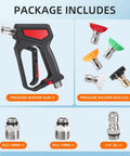 Package of Heavy Duty Pressure Washer Short Gun With Swivel, 5000 PSI 10.5 GPM, 5 Nozzle Tips, Three-Eighths Inch Quick Connect, M22 Fittings
