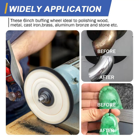 6 Inch Buffing Polishing Wheel Kit With Half Inch Arbor For Bench Grinder Pro Grade Fine 40 Ply And Medium 30 Ply Wheels Plus 3.4 Oz Polishing Compound Set used on metal and jade surfaces