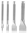 Leather Punch Set With 1/2/4/6 Prongs For Belts And Crafting, Heavy Duty White Steel Stitching Holes Tool Kit shown in four sizes