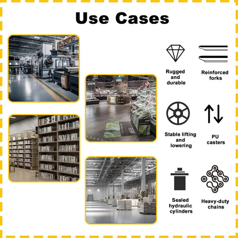 Use cases of Built Tough Hydraulic Material Lift And Foldable Winch Stacker in warehouses and storage areas.