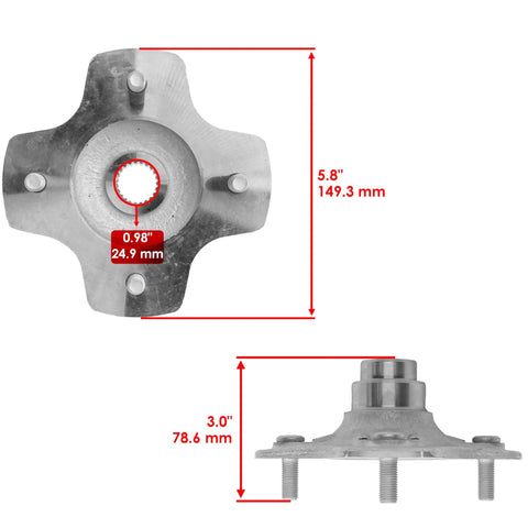 Heavy Duty Rear Axle Shaft And Left Right Wheel Hub Kit For Honda Rancher 420 top view with dimensions 5.8 inches and 0.98 inches.