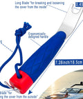 Top Snapper Tool for Boat Canvas Snaps and Cover Fastening, blue handle with double blade and lanyard, measures 7.28 inches