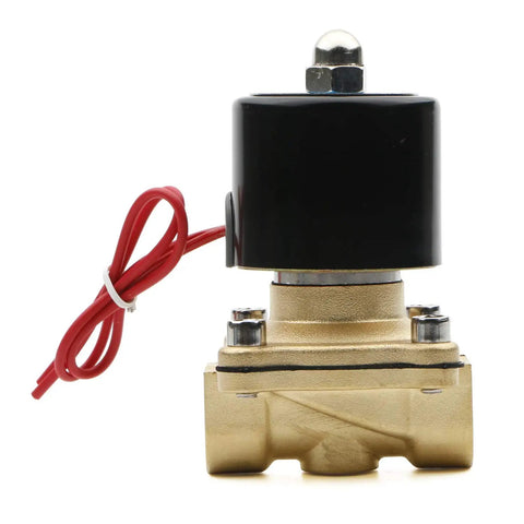 Front view of One-Half Inch Electric Solenoid Valve 2W-160-15 AC110V Brass Normally Closed Valve for water, air, oil, and gas.