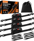 Heavy Duty Retractable Ratchet Straps 1 Inch By 10 Foot 4 Pack 1650 Lb Breaking Strength Rust Resistant Cargo tie downs set with storage bag.