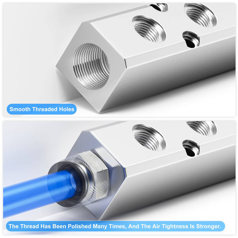 Industrial Grade 10 Way 12 Port Aluminum Pneumatic Shunt Block For Air Distribution Manifold System, showing threaded ports.