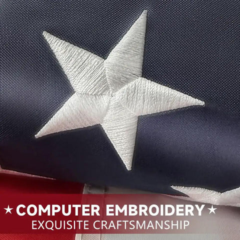 Close-up of Heavy Duty Outdoor US Flag 2.5x4 Ft with embroidered star showcasing exquisite craftsmanship and high-quality material.