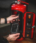 Dope Fire Extinguisher Mini Bar That Truly Hits Different Total Flex For Your Ride Or Space, man holding whiskey bottle.