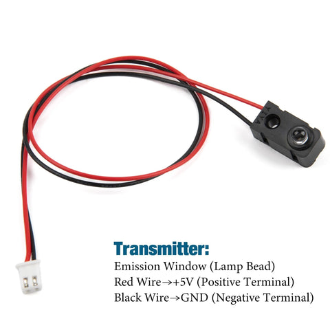 Ultra Fast IR Break Beam Sensor Kit with 5mm LEDs transmitter module, red and black wires for 5V and GND, photoelectric switch component.