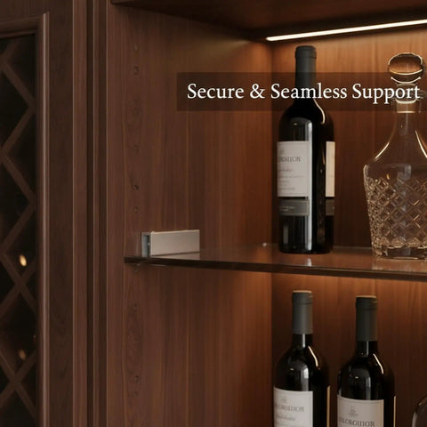 Rock-Solid Glass Shelf Clips, Aluminum Alloy Mounting Hardware for Cabinet Display Units in wine cabinet.