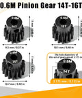 Three Piece 0.6 Mod Hardened Steel Pinion Gear Set With 3.175mm Shaft, 14T 15T 16T Pinions For 540 550 RC Cars on display