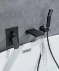 Roman Tub Filler Faucet With Waterfall Spout, Wall Mounted Single Handle Bathtub Shower Kit With Hand Shower, Matte Black Tub Faucet Set