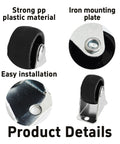 Four Pack 1 Inch Heavy Duty Rigid Fixed Caster Wheels With Non Swivel Top Plate, iron mounting plate, and durable PP material