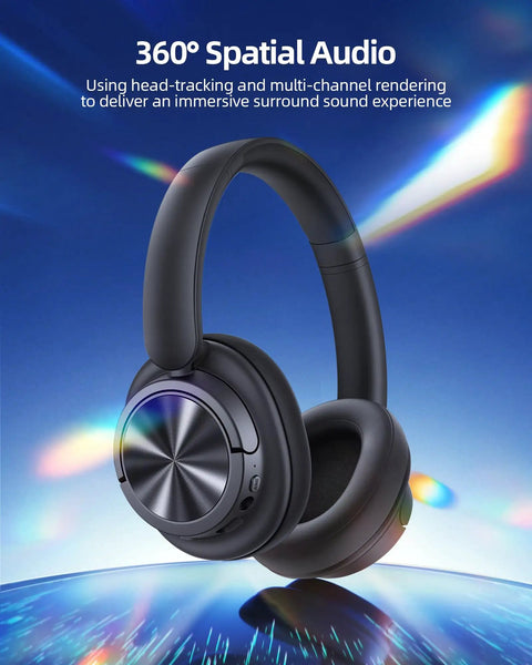 Hybrid Active Noise Canceling Wireless Headphones With 120-Hour Battery Life Bluetooth 6.0 Over-Ear Headphones, Black, in 360° audio