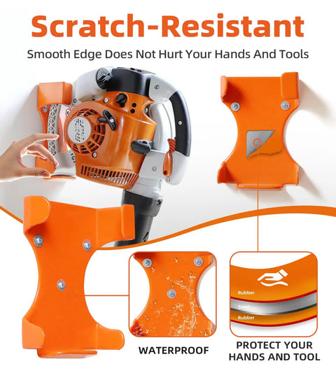 Leaf Blower Hanger Mount for Garage Wall 1 Pack Upgrade Handheld Rack Rubber Coated Holder Fits BG 86 SH86 Models Keeps Your Blower Ready and Off the Floor, shown holding a blower securely with orange rubber coating.