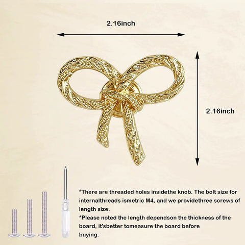 Thick Brass Bow Shape Cabinet Knobs Gold Finish For Cabinets And Drawers 2 Piece Set Includes 0.98, 1.37, And 1.57 Inch Screws Fits Thick Panels Easy Replacement For Your Furniture Upgrade