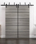 Sliding Closet Barn Bypass Doors With Top Mount Hardware, Built To Last 6.6 Ft Rails, Solid Wood Wardrobe Doors For Bedroom, 48 In Wide By 84 In High, Two Slabs With Pre Drilled Holes, Hangers, Floor Guides, Screws Included