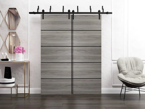 Sliding Closet Barn Bypass Doors With Top Mount Hardware, Built To Last 6.6 Ft Rails, Solid Wood Wardrobe Doors For Bedroom, 48 In Wide By 84 In High, Two Slabs With Pre Drilled Holes, Hangers, Floor Guides, Screws Included