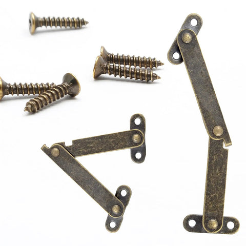 Top Shelf 6 Piece Folding Lid Stay Hinges Retro Bronze Finish For Wooden Jewelry Boxes Craft Cabinets with screws.