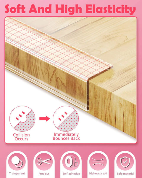 Clear Baby Proofing Edge Protectors And Soft Corner Guards Toddler Ready Furniture Cushion Strips Strong Adhesive Transparent Padding on wood table edge.