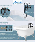 Oil Rubbed Bronze Clawfoot Tub Filler With Wall Mount, Vintage Style Tub Faucet With Handheld Shower in bathroom setting