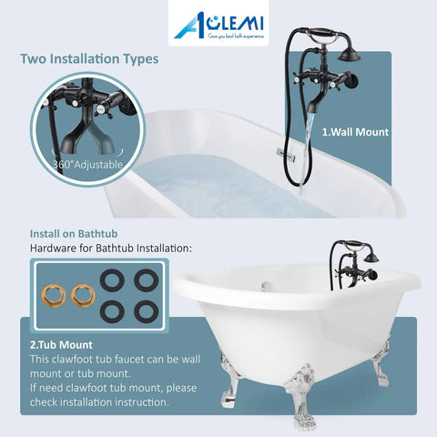 Oil Rubbed Bronze Clawfoot Tub Filler With Wall Mount, Vintage Style Tub Faucet With Handheld Shower in bathroom setting