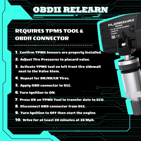 Dead Simple Setup With These Badass Gm Tpms Tire Pressure Sensors Working At 433 Mhz Packed With A Relearn Tool steps graphic.