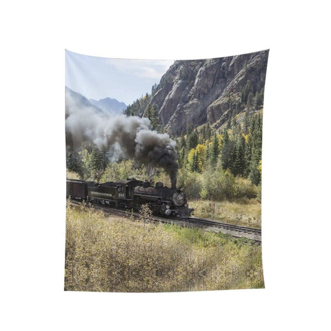 Steam Locomotive Train Wall Tapestry Print with dope vintage train decor, polyester fabric, high quality art for bedrooms
