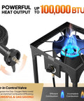 100,000 BTU Portable Gas Camping Stove With Regulator For Outdoor Cooking, High Pressure Propane Burner with Blue Flame