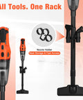 Grab And Go Cordless Handheld Vacuum With 20V Rechargeable Battery And Wet Dry Suction showing attachments and nozzle holder.