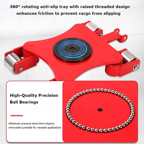 Heavy Duty Workhorse Industrial Machinery Mover With Five Wheel Moving Skate And 360 Degree Rotating Disc Non Slip Cap Carbon Steel Construction Easy Lift Handle Ideal For Equipment Transport Up To 11000 Lbs red 5-wheel skate with ball bearings and anti-slip disc