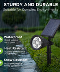 Outdoor Solar Lights Pack Of 4 Waterproof Garden Lights with adjustable panels in rain showing durability and weather resistance