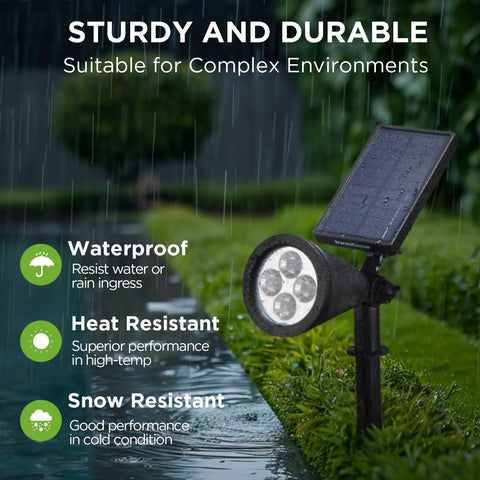 Dope Outdoor Solar Lights Pack Of 6 Waterproof Garden Pathway Spotlights in rain with solar panel and light head visible