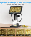 7 Inch Digital Microscope With Screen No Phone Needed For Adults And Kids Coin Magnifier For Error Coins PCB Traces Bugs STEM Learning Soldering Electronics Macro Camera with dual lights on stand