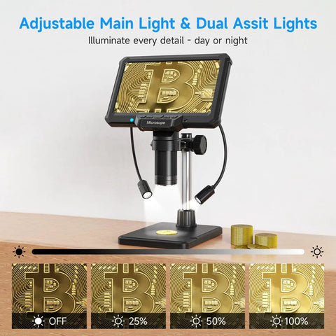 7 Inch Digital Microscope With Screen No Phone Needed For Adults And Kids Coin Magnifier For Error Coins PCB Traces Bugs STEM Learning Soldering Electronics Macro Camera with dual lights on stand