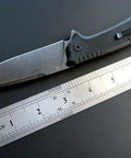 Folding Knife With D2 Blade And G10 Handle, Durable Everyday Carry Pocket Knife for Survival, alongside ruler for scale