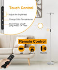 Tall Floor Lamp With 30W LED Torchiere Sky Light, Silver Grey, touch and remote control features, in living room setting