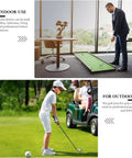 Man using Right Hand Golf Grip Trainer For Proper Grip Position indoors and boy with trainer on golf course.