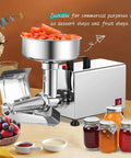 Heavy Duty Commercial Electric Tomato Strainer With Stainless Steel Food Press for jam and sauce making with tomatoes.