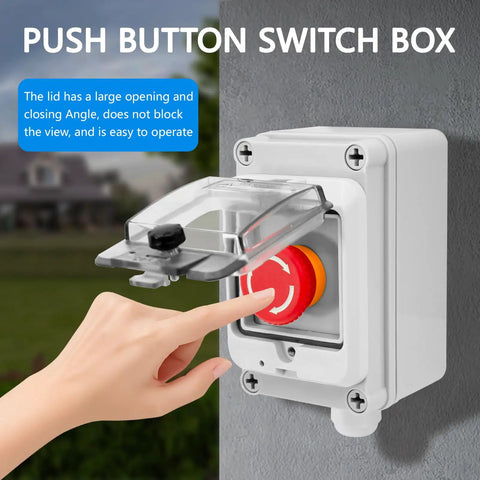 Hand pressing rugged IP67 emergency stop button with box for outdoor use, 660V 10A E stop switch with clear cover