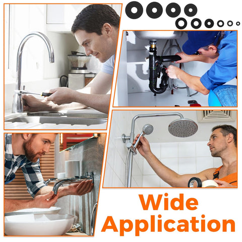 Various uses of the 143-Piece Flat Rubber Washers Assortment Kit With 10 Sizes From 7Mm To 30Mm For Screws Hoses Tap Fittings Pipes.