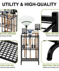 Garden Tool Organizer With 35 Slots And 6 Movable Hooks Heavy Duty Metal Tool Tower Rack displayed with tools and features