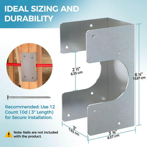 Stud Shoes For Double 2X Studs In 16 Gauge Galvanized Steel, 6.25 Inch Height And 3 Inch Width, ideal for securing pipes