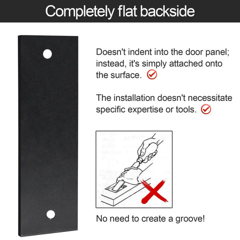 Finger Flush Pulls for Sliding Pocket Barn Door Handle Set, Recessed Rectangular Plate, Matte Black Finish, flat backside view