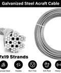Heavy Duty 1 Quarter Inch Galvanized Steel Cable Kit With 50 Ft 7x19 Aircraft Wire Rope Loops Clamps And Thimbles For Zipline