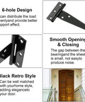 Four Piece T Strap Hinges Four Inch Heavy Duty Gate Hinges For Barn Doors Wooden Panels Farm Fences And Workshop Sheds Built Like A Tank For No Sweat Install with 6-hole design and black finish.